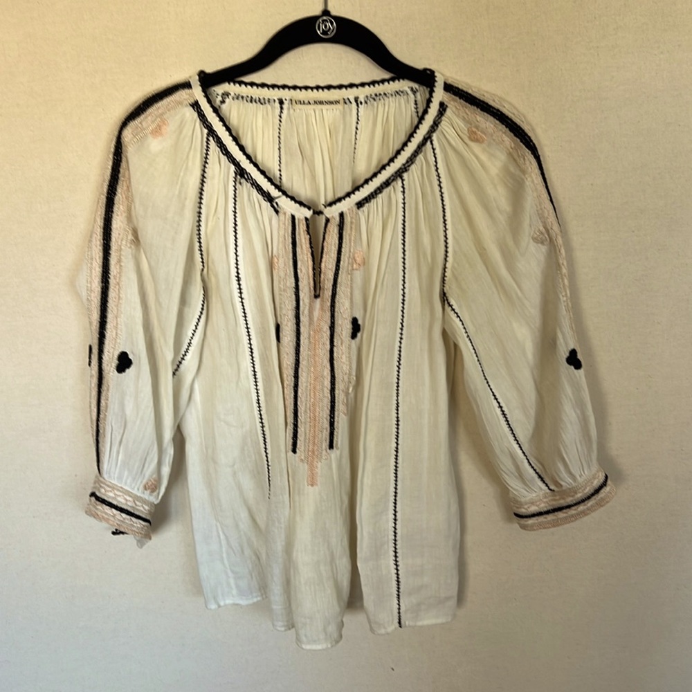 Ulla Johnson cream hand embroidered top size small